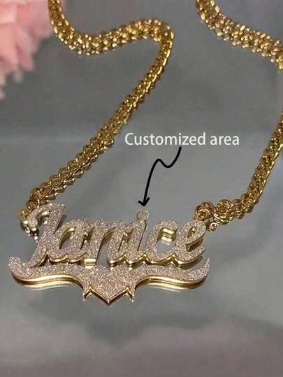 1pc Customized 304 Stainless Steel Name Necklace, Bohemian Style Personalized Letter Pendant, Thick Curb Chain, Suitable For Men And Women, Perfect Gift For Wedding, Thanksgiving, Christmas