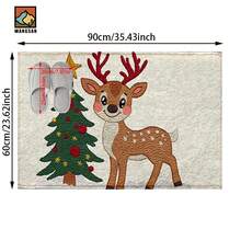 1pc/2pcs Christmas Deer With Tree Pattern Bathroom Anti-Slip Mat, Faux Cashmere Material, Plush Decoration Suitable For Bathrooms, Doorways, Kitchens & Festive Decorations, Machine Washable, Gift Idea