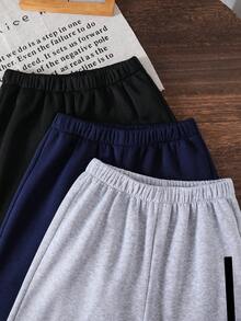 3pcs/Set Boys' Casual Oxford Waistband Letter Print Loose Fit Sports Jogger Pants, Spring/Autumn - Multicolor - View 4