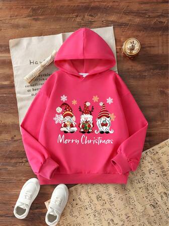 Tween Girl Christmas Print Long Sleeves Casual Hoodie, Suitable For Everyday Wear, And Its Casual Style Makes It Easy To Pair With Various Fashion Item For Christmas, Autumn, And Winter.