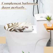 Green Leaves Bathroom Toilet Lid Cover Soft Microfiber 17.5'' X 15'' Plush Solid Tufted Toilet Seat Machine Washable Adjustable Rubber Backing Cover Fits Most Round, Elongated And Oblong Lids-WillowSheen - 棕色 - 查看 7