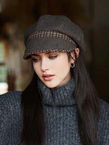1 件女士纯色百搭报童帽，华夫格八角帽，保暖防风棒球帽，优雅时尚，适合日常穿着，秋冬 - 蝴蝶型 - 查看 8