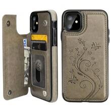 Compatible With IPhone 11 Case Wallet With Card Holder, Embossed Butterfly Premium PU Leather Double Magnetic Buttons Flip Shockproof Protective Cover For IPhone 11 6.1 Inch(Gray){"Color_name":"Gray"} - 多色5 - 查看 1