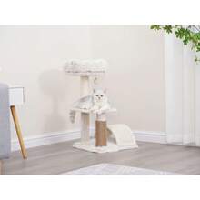 Three-Tier Cream-Colored Cat Tree, Approximately 27.8 Inches High. Includes Arched Scratching Post And Full Grooming Accessories. Integrated Scratching And Grooming Function - 預設 - 查看 5