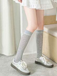4 Pairs Solid Color Thin Calf Socks For Women, Breathable Mesh Texture, Ballerina Style Long Socks, Summer