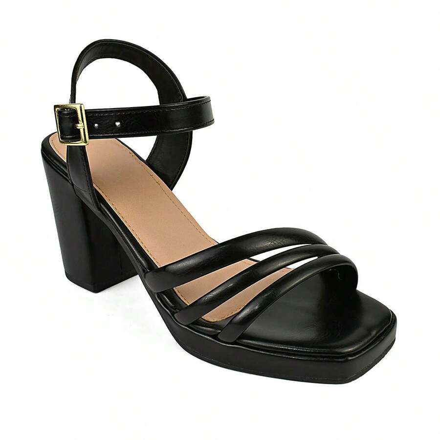 Women's Platform Pumps, Thick Heel, Simple, Elegant, Vintage, Buckle - 黑色 - 查看 1