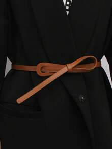 1 Piece Of Women's Belt Knot Decoration PU Belt Fashionable Versatile Coat Dress Sweater Suit Coat Waist Strap Summer, School Fall, Autumn, Halloween - Brown - View 15