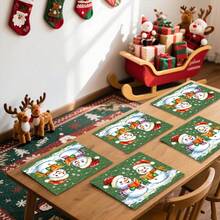1pc/4pcs/6pcs/100pcs Christmas Reading Snowman Pattern Tableware, Heat-Insulating Tableware, Machine-Washable Polyester Tableware, Protective Tableware, Central Decoration, Daily Family Living Room Decoration, Suitable For Group Gathering Decoration - Multicolor - View 6