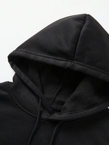 New Plus Size Men's Drawstring Hooded Sweatshirt, Autumn/Winter - Black - View 5