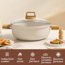 Ceramic NonStick Soup Pot Set With Glass Transparent Lid And Steamer 5Piece NonStick Cookware Set Including Silicone Soup Spoon And Silicone Colander DoubleEar Handle Design White