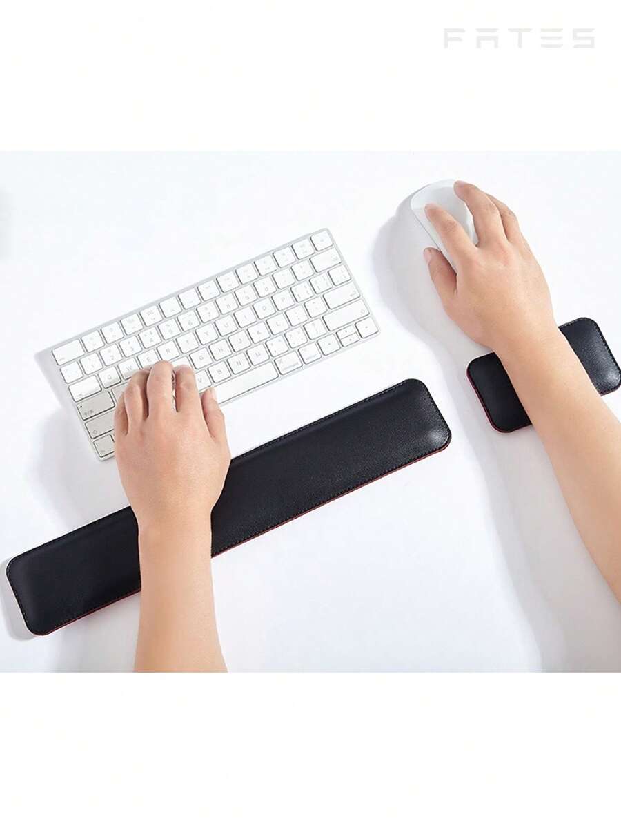 Soft Leather Keyboard Wrist Rest, Memory Foam Material, Easily Relieves Typing Pain, Keyboard & Mouse Pad Set, Suitable For Computer, Laptop, Home And Office - Black - View 1