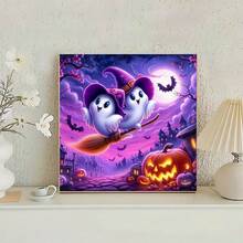 1 Stück Halloween Cartoon Geist Diamant Malerei DIY Vollbohrung Dekorative Malerei, Kürbis Schloss Nachtszene Diamant Kunst