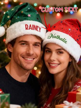 1pc Personalized Embroidered Christmas Hat, Customized Name Christmas Hat, Christmas, Personalized Family Christmas Hat, Personalized Christmas Hat Gift, Christmas Party Hat And Gift