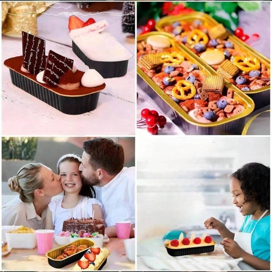 100Pcs Moldes para Hornear, Moldes de Aluminio con Cucharas y Tapas para Pan, Pastel, Brownies Hornear - 50 - Ver 1