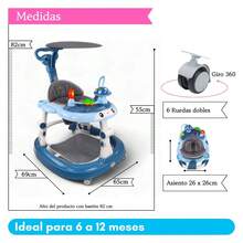 Andadera Plegable C con Sombrilla Hongo Musical Mod Bg1215 andadera plegable con diseño C Sombrilla Hongo Musical Mod Bg1215 asiento confortable arnes regulable rueda frontal con giro facil almacenaje plegado rapida apertura material duradero recomendada para primeros meses y paseo diario - Azul - Ver 2