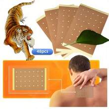 8/10/18/28/48片装老虎贴 - 中国红虎背部贴，可用于背部、膝盖、颈部、肩部、头发等部位，超长效发热贴 - 天然草本 - 卡其色 - 查看 10