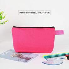 1pc Colorful Canvas Pencil Case, Zipper Style Hand-Held Makeup Bag, Organizing And Storing Stationery Bag, Multi-Color Pencil Case, Hand-Held Bag, Cosmetics Storage Hand-Held Canvas Bag, Simple And Portable,The Color Of The Handle Is Random