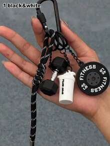 Design Contrasting Color Sports Style Barbell & Dumbbell Pendant, Fitness Accessory Fitness-Inspired Keychains Lanyard, Fitness Barbell & Dumbbell Keychains Charms, Gym Barbell Dumbbell Board Bottle Pendant, Backpack Charm, Exercise Workout Keychain, - 彩色 - 查看 5