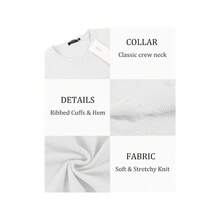 Men's Crew Neck Sweater Slim Fit Lightweight Sweatshirts Knitted Pullover For Casual Or Dressy Wear - 白色 - 查看 6