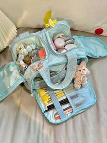 Dual Wide Opening Large Capacity Fluffy Makeup Bag Multifunctional Women's Travel Handbag Portable Toiletry Organizer Travel Essentials Bag School Vacation Holiday Back To School Supplies Travel Bag Women Make Up Bag - Nhiều màu - Xem 2