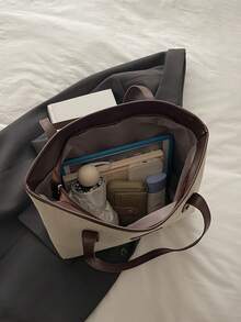 New Minimalist Retro Large Capacity Handbag, Zipper Opening, Lightweight Soft Shoulder Bag, Suitable For Women's Casual Daily Use , Beach - Coffee - View 6