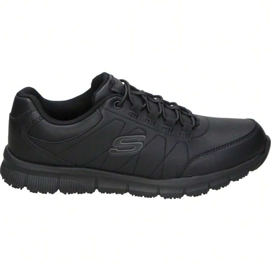SKECHERS | Skechers Work：Nampa Osil 男士工作鞋 – 黑色彈力繫帶工作鞋 – 防滑記憶泡棉鞋底 – 舒適 – 型號 200272EC-BLK - 黑色 - 查看 1