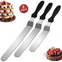 Set de 1/3 espátulas para pasteles, juego de espátulas de acero inoxidable para alisar pasteles - Herramientas de decoración de pasteles de 6 pulgadas, 8 pulgadas, 10 pulgadas para vuelta al colegio, decoraciones navideñas, celebraciones navideñas, decoraciones festivas, equipo de repostería - Multicolor - Ver 2