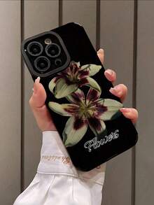 1pc Customized Name, 2 Minimalist Lily Flower Pattern, Vertical Toothpick Texture PU Leather Anti-Fall Anti-Fingerprint TPU Soft Case Compatible With Iphone 16ProMax/15Pro/14 Plus/13 Pro/12 Pro Max/11/7P/XS/XR And Phones - Multicolor - View 4