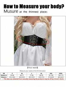 1 buah Sabuk Korset Elastis Kulit PU Gelap untuk Wanita dengan Dekorasi Cincin Bulat, Serbaguna untuk Halloween, Pakaian Renaissance - Hitam - View 5