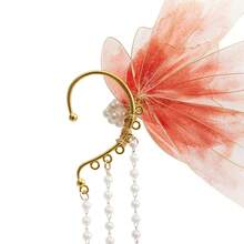 Stunning Mermaid Elf Ear Cuffs With Pearl Tassel, Non Piercing Elven Wrap Clip On Earring For Anime Cosplay Costumes, Halloween Mermaid Accessories Women Men{"Color_name":"Red","Size_name":"OneSize"} - 紅色的 - 查看 5