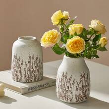 1pc Handcrafted Vintage Luxury Lavender Floral Relief Pattern Ceramic Vase, French Country Art Decor, Fresh/Dried Flower Container, Suitable For Living Room, Study, Office Desk, New Chinese Zen-Style Home Decor, Ramadan Decoration, Ramadan - Beige - View 15