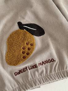 Chaqueta con capucha de pana informal con patrón bordado de frutas lindas para niños pequeños de 1 a 3 años, otoño/invierno