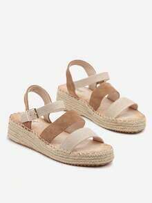 Sandals With Decorative Straps And A Braided Wedge - Camel - View 5