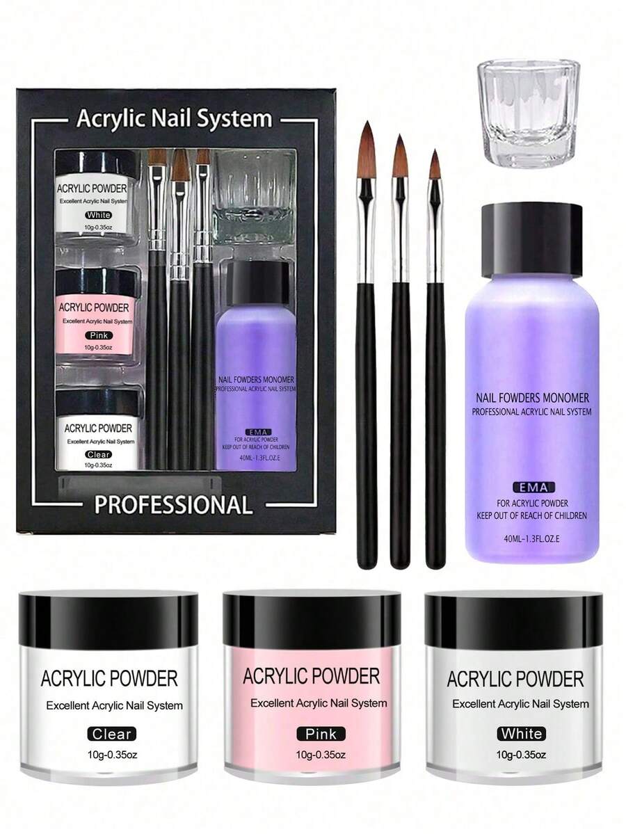Acrylic Nail Kit Acrylic Powder Acrylic Liquid Set Nail Art Crystal Powder Liquid Monomer With Nail Pens Nail Forms For Acrylic Nails Extension Carving. - Multicolor - View 1