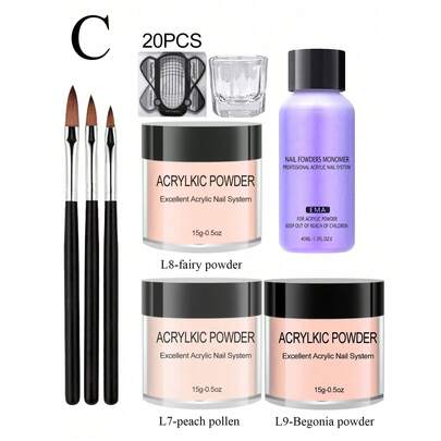 Bộ dụng cụ làm móng nghệ thuật bằng bột acrylic 15g, bộ bột và dung dịch acrylic, bộ dung dịch pha lê kèm cọ vẽ móng 3D lấp lánh, bộ bột acrylic màu hồng trắng trong suốt, thích hợp cho người mới bắt đầu tự làm tại nhà, kèm theo cọ vẽ móng acrylic.