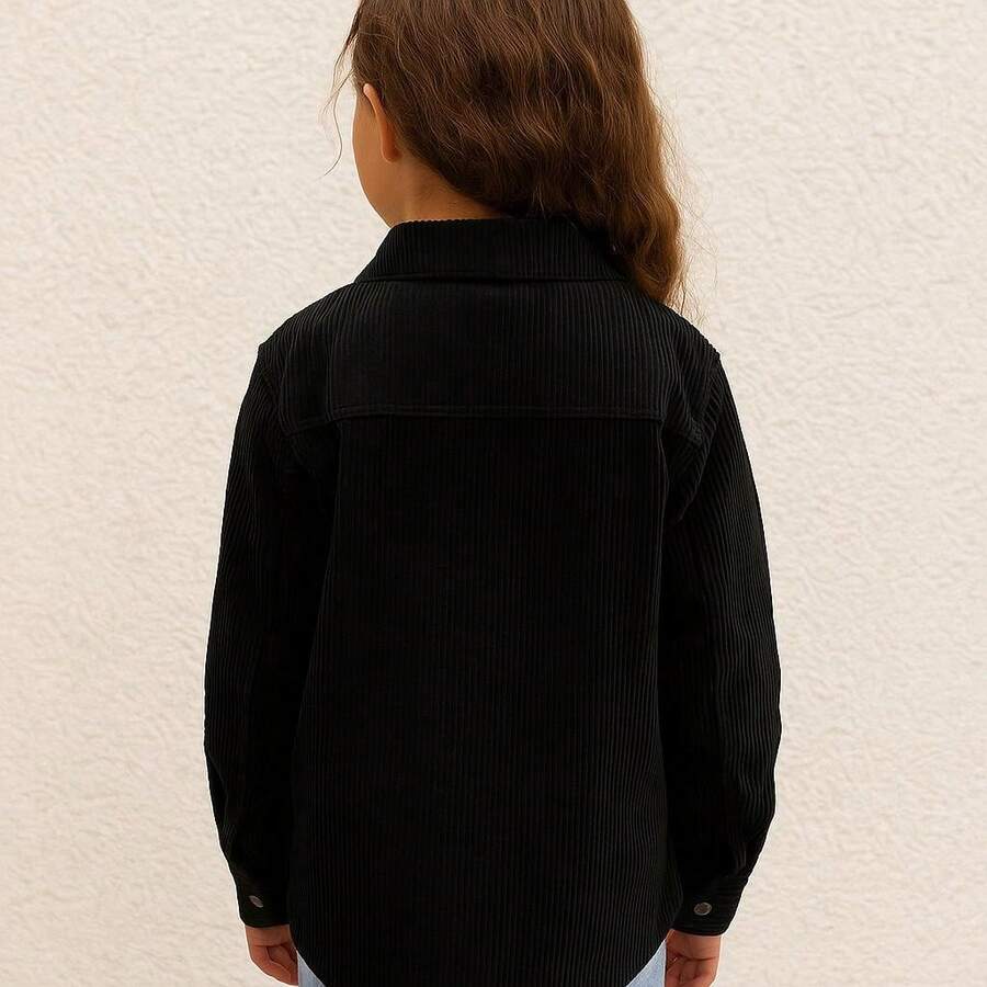 Sobrecamisa de pana negra para juniors diseño moderno ajuste cómodo y ligero estilo versátil ideal para uso diario o salidas casuales prenda duradera con look juvenil adaptable a cualquier ocasión tallas 12, 14 y 16. - Negro - Ver 1