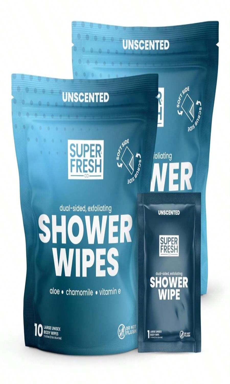 Super Fresh Shower Wipes Large Unscented Body Wipes For No Rinse Bathing Personal Hygiene Gym Travel Camping Enriched With Aloe And Vitamin E 10 Individually Wrapped Disposable Sheets - ColorD - 查看 1