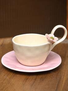 1 Juego de taza y platillo con flores hechas a mano de forma creativa, adecuado para el hogar, la cocina, el comedor, la sala de estar, regalos, ideal para té, café, leche, jugo, bodas, cumpleaños