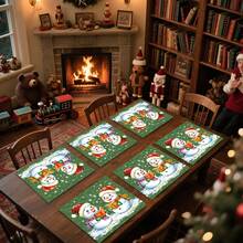 1pc/4pcs/6pcs/100pcs Christmas Reading Snowman Pattern Tableware, Heat-Insulating Tableware, Machine-Washable Polyester Tableware, Protective Tableware, Central Decoration, Daily Family Living Room Decoration, Suitable For Group Gathering Decoration - Multicolor - View 4