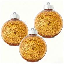 Holiday Time Light - Up Clear With Gold Flakes Plastic Christmas Ornament (3 - Pack), 3.1" Each