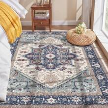 Soft Neutral Area Rugs 5x7, Washable Rug With Non Slip Backing, 5 X 7 Faux Cashmere Low-Pile Carpet, Cream White & Blue & Light Brown,  2025 Design - Blue & Red - View 18