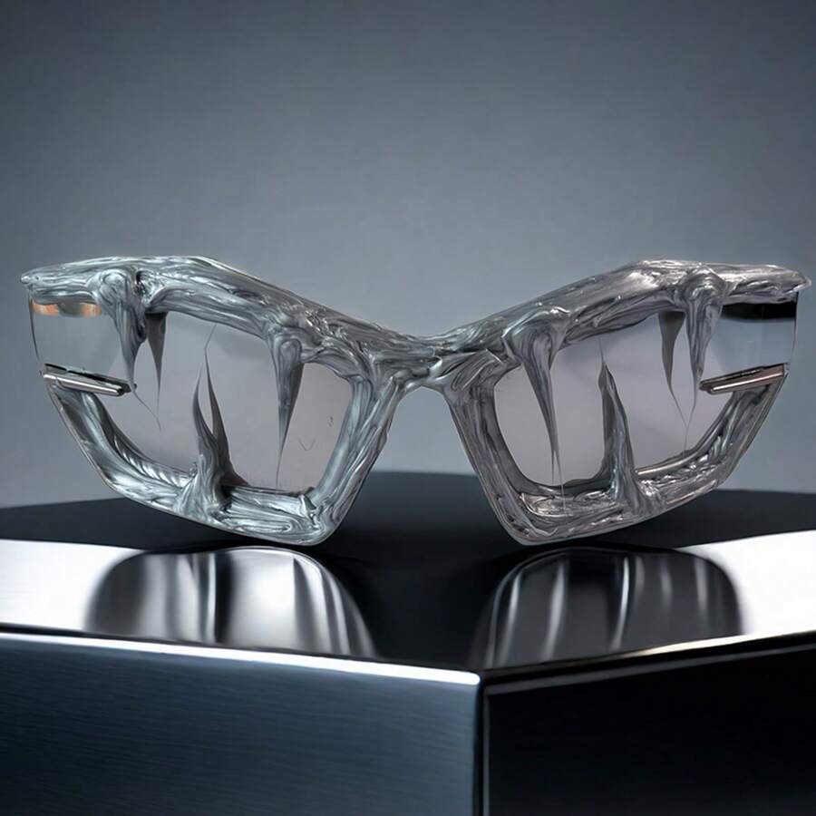 1 Piece Futuristic Technology Sunglasses Y2K Runway Party Sunglasses Personality Shark Teeth Glasses Suitable For Men And Women For Daily Commuting, Going Out With Friends, Vacation, Evening Party, Christmas Party, Great Gift For Yourself And Friends - 亮黑紅片 - 查看 1