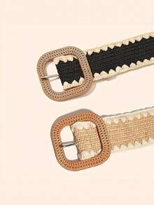 1 Stück handgefertigter gehäkelter Stroh gewebter breiter Taillengürtel mit quadratischer Schnalle, bohemian, vintage, elegant, lässig, süß, geeignet für Kleider, Röcke, Alltag, Straße, Strand, Reisen