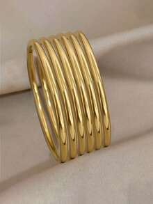 Women's 18k Gold Plated Stainless Steel Bracelet, Fashion Light Luxury Simple Basic Bracelet, Waterproof Jewelry