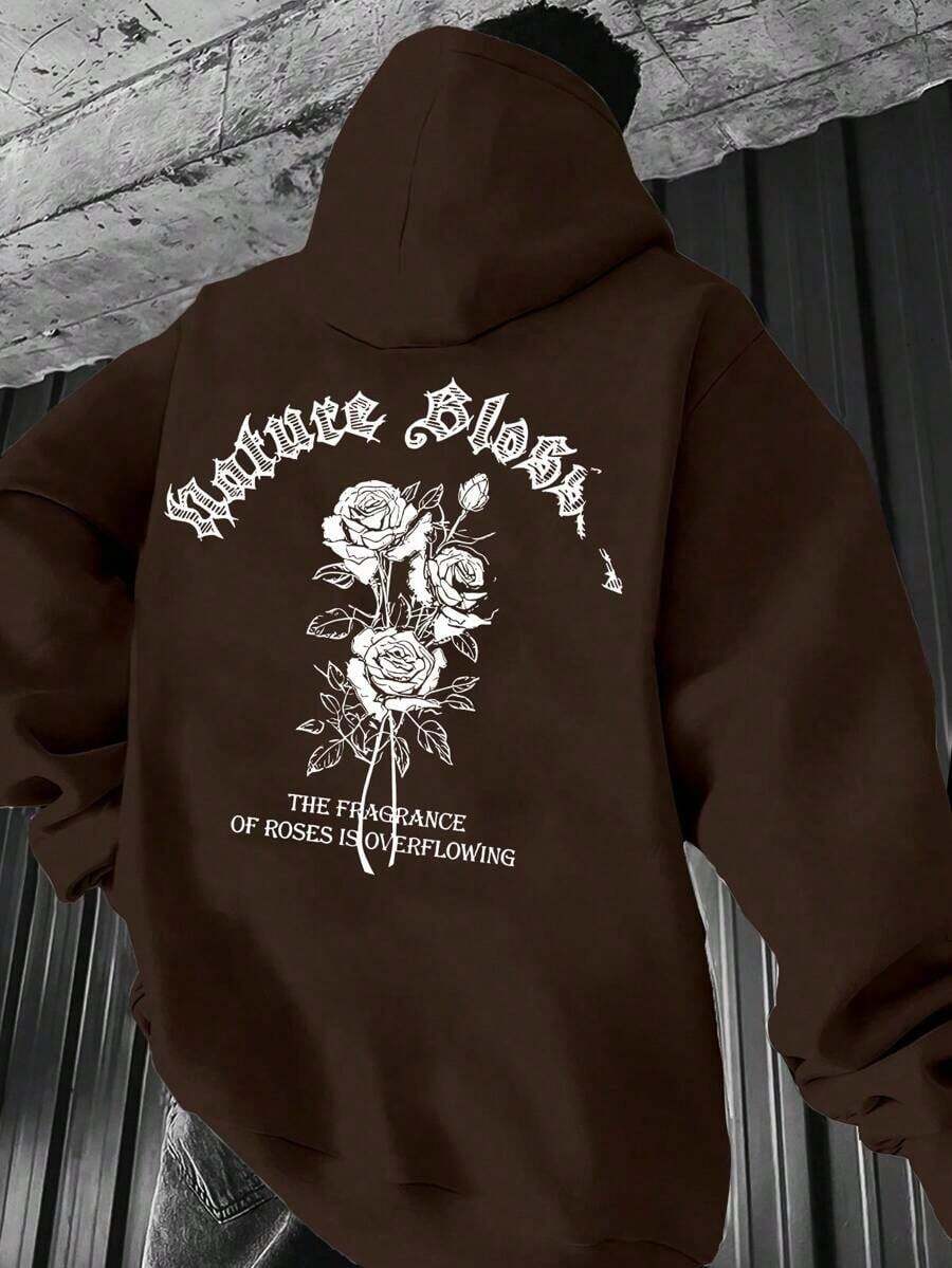 American Street Style Oversize Hoodie Heavy Fleece Autumn Winter Warm Couple Wear Unisex Hoodie Chest Letter Print  Loose Youth Casual Sweatshirt  Loose American Retro Sports Casual Street Hip Hop Printed Hoodie Drawstring Hoodie Pocket Design Couple Set Unisex - 棕色 - 查看 1