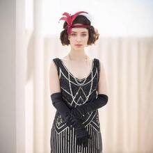 1 Pcs 1920s Flapper Headpiece Red Feather Headband Roaring 20s Gatsby Hair Accessories Red