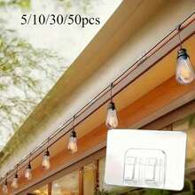 5/10/30/50pcs Plastic Transparent Hooks, No Drill Cable Clips, Self-Adhesive Hangers - Suitable For Hanging String Lights, Christmas Decoration, Cable Management, Home Organization