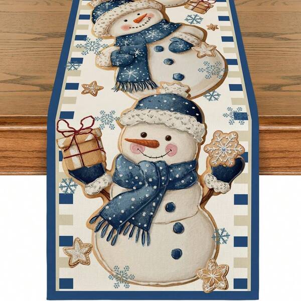 1 Stück Tischläufer mit Schneemann Muster, Polyester bedruckte Weihnachtsdekoration für Wohnzimmer Couchtisch, Esszimmertisch, Eingangsbereich