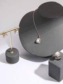 Elegant & Shiny Pearl Jewelry Set Rhinestone-Encrusted Wire-Wrapped Design, 3 Pieces Set (Necklace + Earrings + Ring) For Sophisticated Style - 黃金 - 查看 5