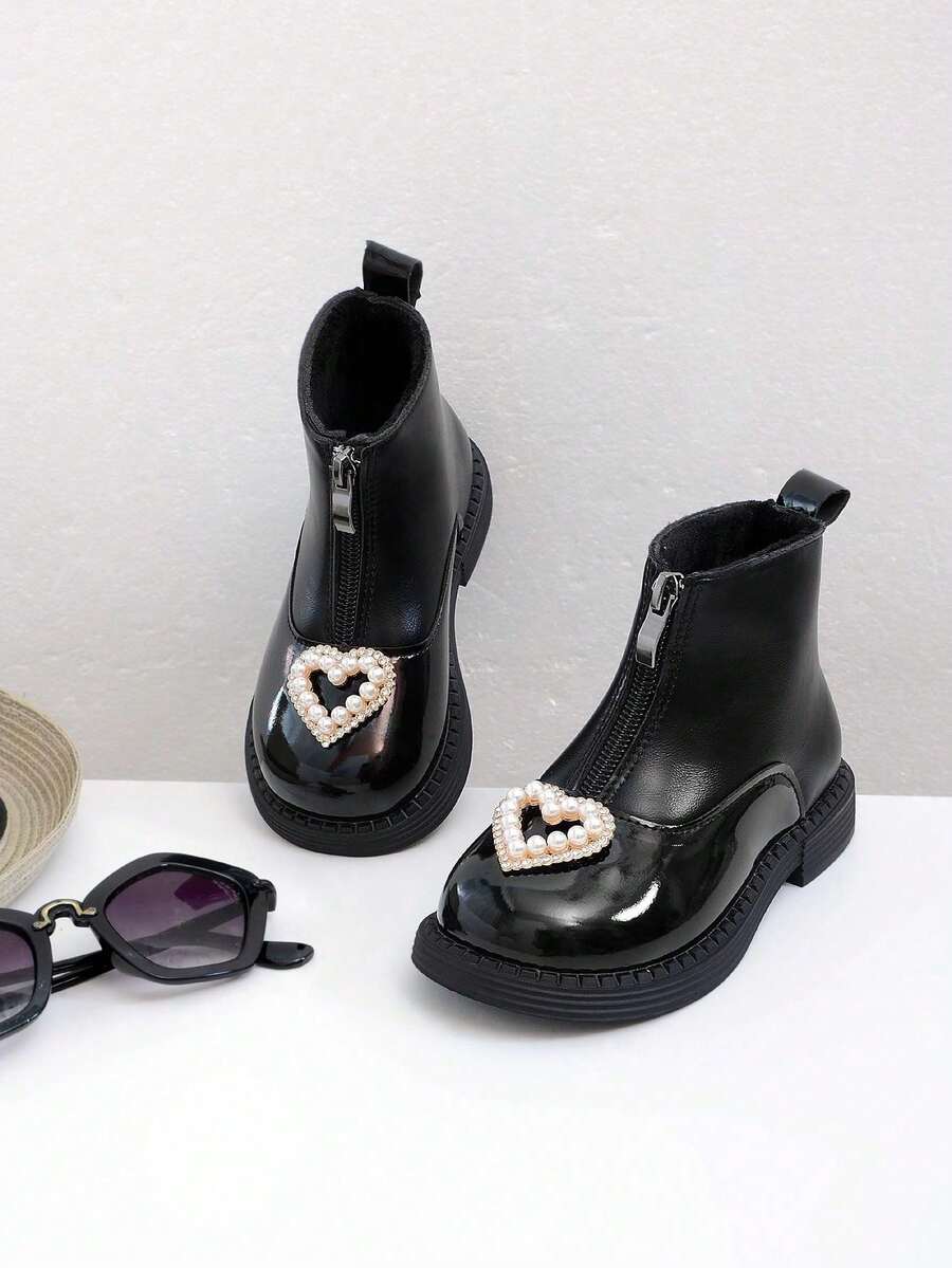 Kids Girls' Rhinestone Heart Classic Fashion Cute Casual Comfortable Mid-Calf Boots, Lightweight With Cushioning